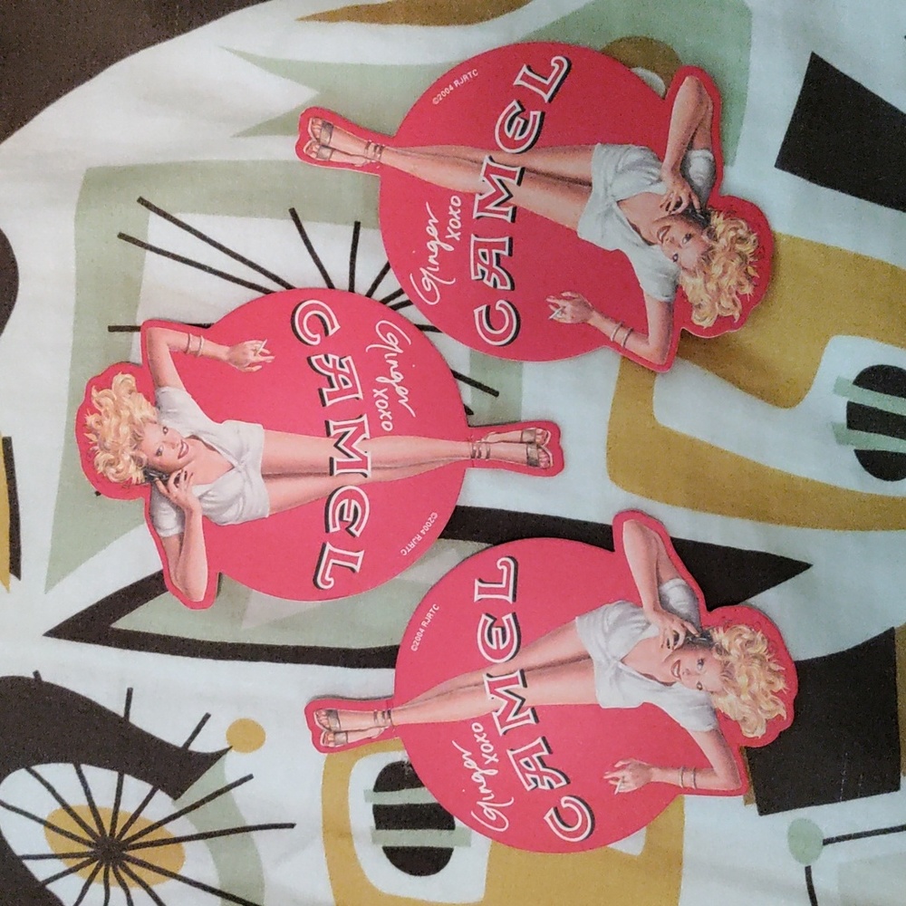 3 vintage Camel promo coasters pinup